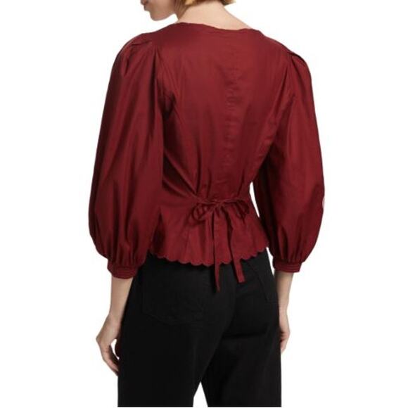 NEW Reformation Elianna Button-Up Blouse Top Cotton Burgundy Red Size 2 - Picture 3 of 15